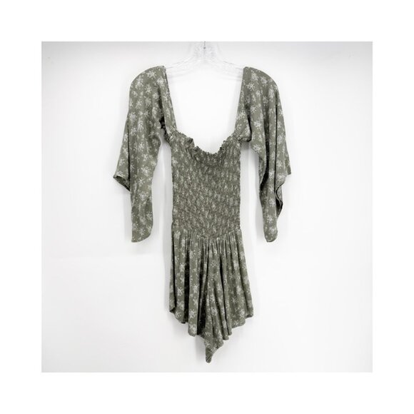 Blue Life by Planet Blue Sage Green Floral Smocked Romper XS - Picture 3 of 6